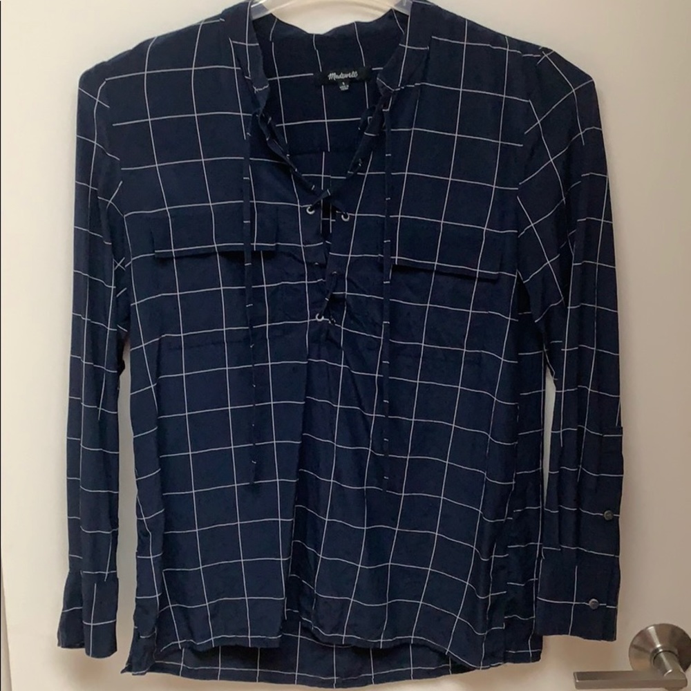 Madewell Navy Blue Longsleeve Lace-Up Blouse